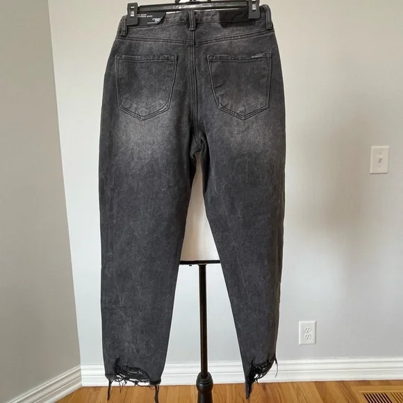 Insane Gene new with tags high waist girlfriend jeans size 24 fray black denim - Picture 2 of 13
